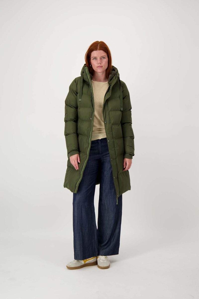 ZUSSS Lange Bubblecoat Teddy Donkergroen