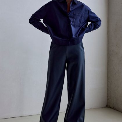 FEMMES DU SUD DELPHINE VEGAN LEATHER PANTS NAVY