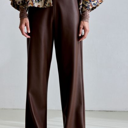 FEMMES DU SUD DELPHINE VEGAN LEATHER PANTS BROWN