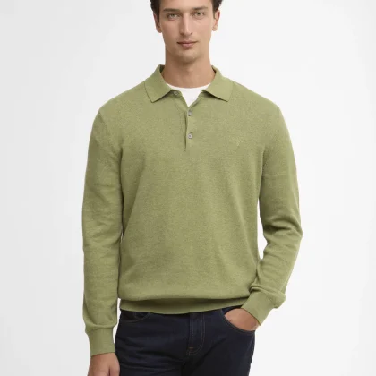 BARBOUR Pima Cotton Knitted Polo Shirt Laurel Green
