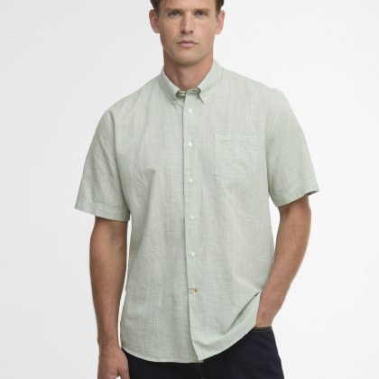 BARBOUR Fleming Linen Blend Regular Short-Sleeved Shirt Loden Green