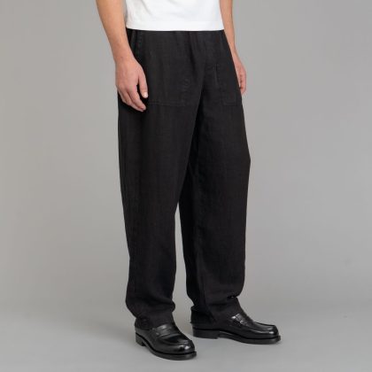 Merz b. Schwanen Workers's Linen Drawstring Pants  PANTS05LI.99 99 deep black