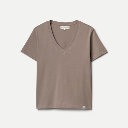 Merz b. Schwanen Soft Pima Cotton Women's V-Neck T-Shirt PIMATEE02V.061 061 Faded grain