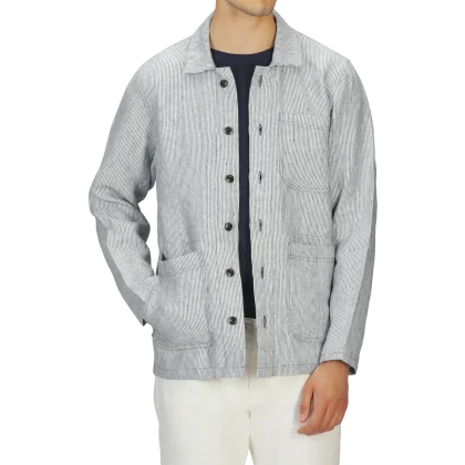 Peregrine - Winsor Linen Jacket - Navy stripe