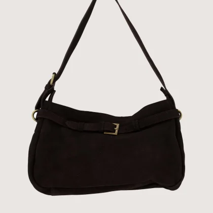 Zusss - Suede handtas met riempje - Chocoladebruin