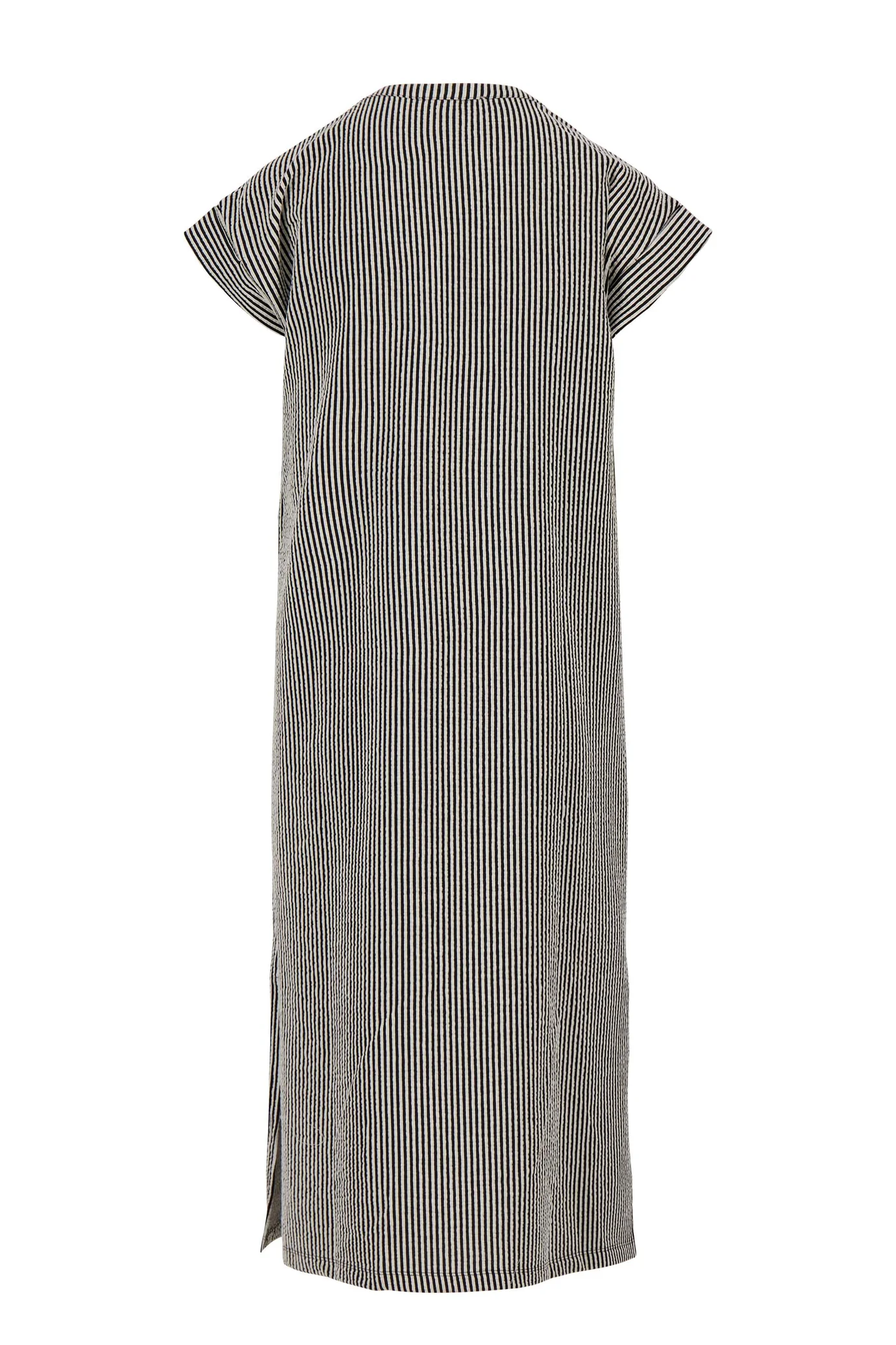 Zuss - Gestreepte Doorknoopjurk Korte Mouw - Off White / Zwart - Afbeelding 3