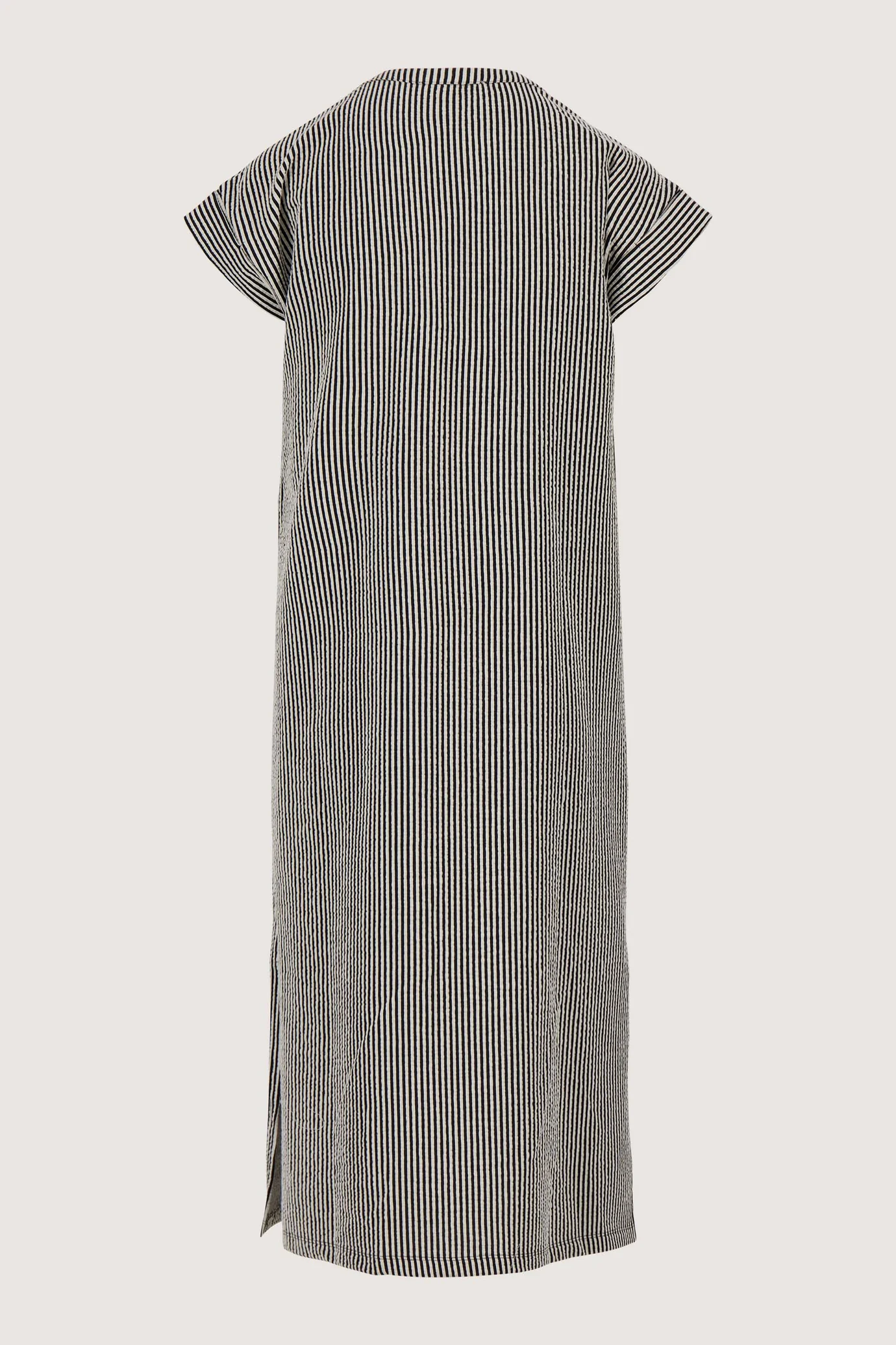 Zuss - Gestreepte Doorknoopjurk Korte Mouw - Off White / Zwart - Afbeelding 4