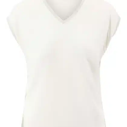 Zusss - V hals top met lurex boord - light mossgreen / off white S