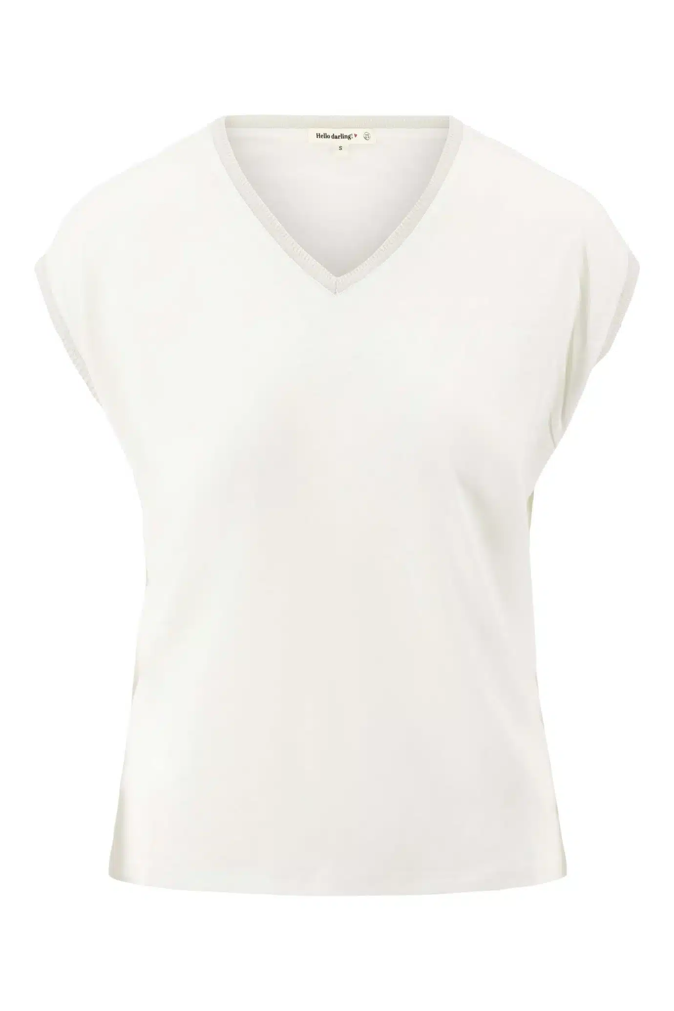 Zusss - V hals top met lurex boord - light mossgreen / off white S