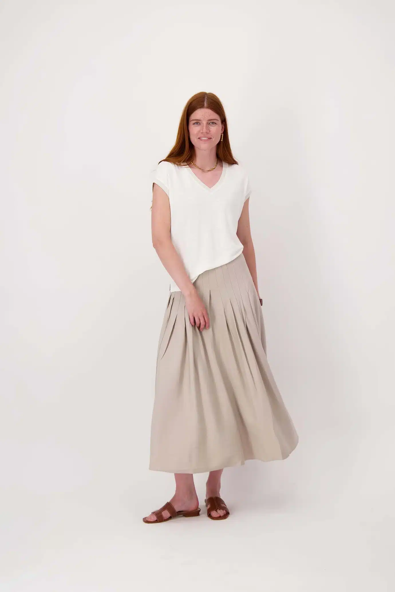 Zusss - V hals top met lurex boord - light mossgreen / off white S - Afbeelding 3
