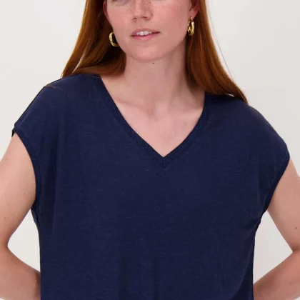 Zusss - V-Hals Top Lurex Boord - Summer Navy