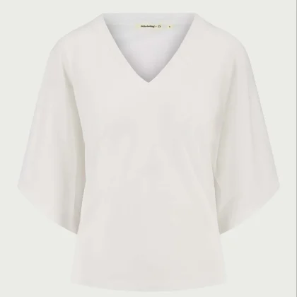 ZUSSS -  V hals T-shirt wijde mouw met Zusss embroidery - OFF WHITE