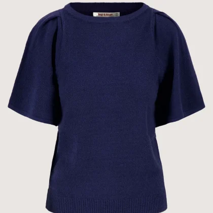 Zusss - Vlindermouw Boothals Top in Boucle Grarens - Summer Navy