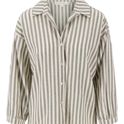 Zuss - Gestreepte linnen blouse  - light mossgreen / off white S