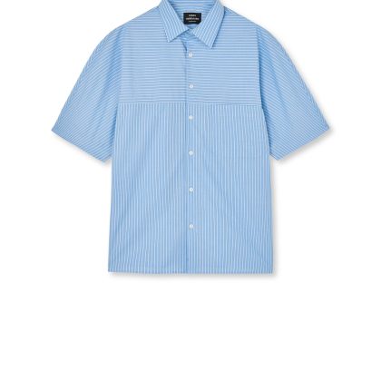 Mads Nørgaard - Prime Cotton Poplin Breuer Shirt -White / Bright Cobalt Strip